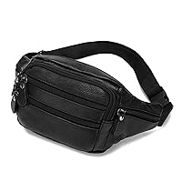 leather Fanny pack, Outdoor travel waist Pack Cowhide Leather Large Size 7 Pockets waist bag.Suitable for outdoor mountaineering, travel, camping, cycling, running, etc.（black-B）