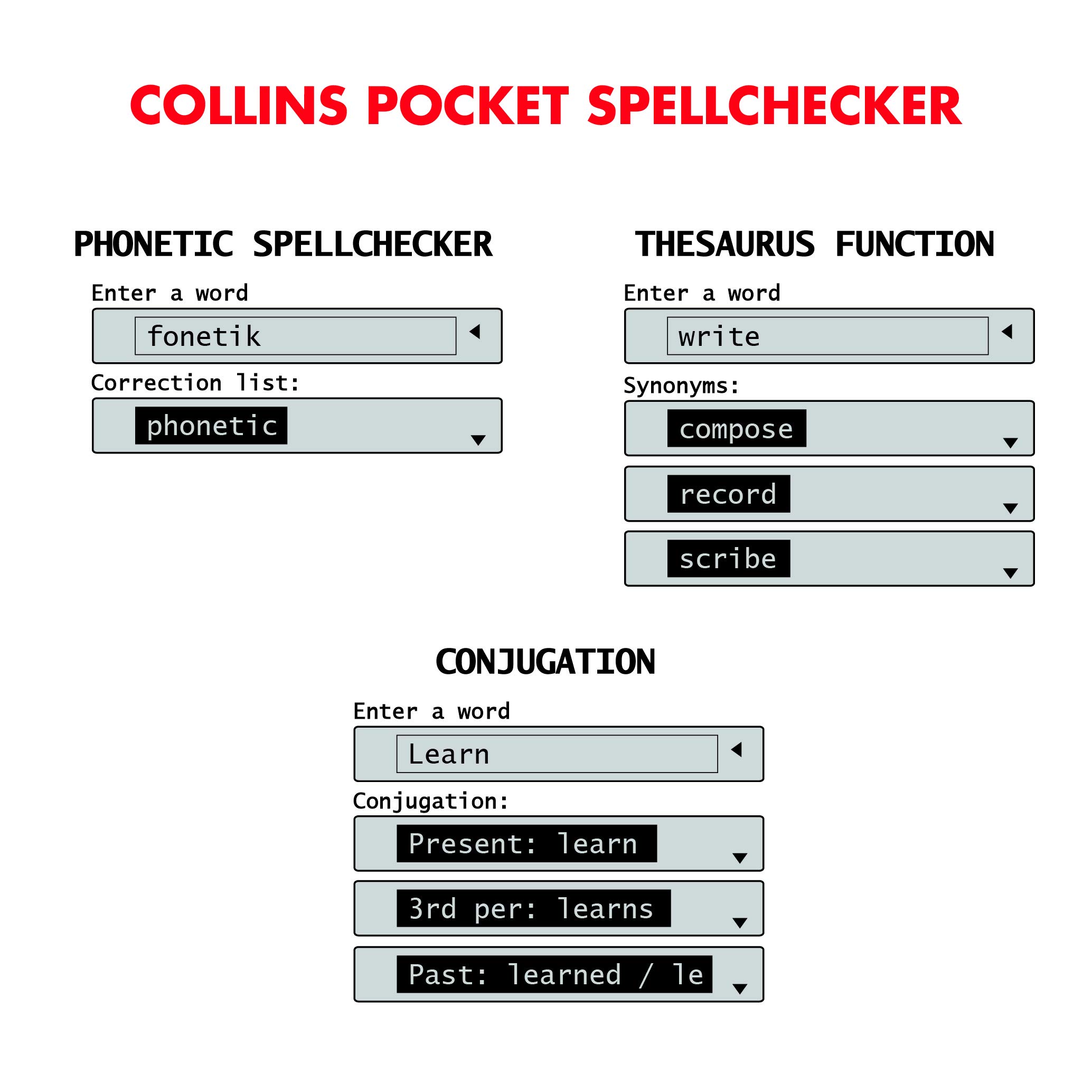 LEXiBOOK DC753EN Electronic Pocket Spellchecker, Thesaurus, Crossword, Conjugation, Anagram Solver, Words Games, with Battery, Blue/White