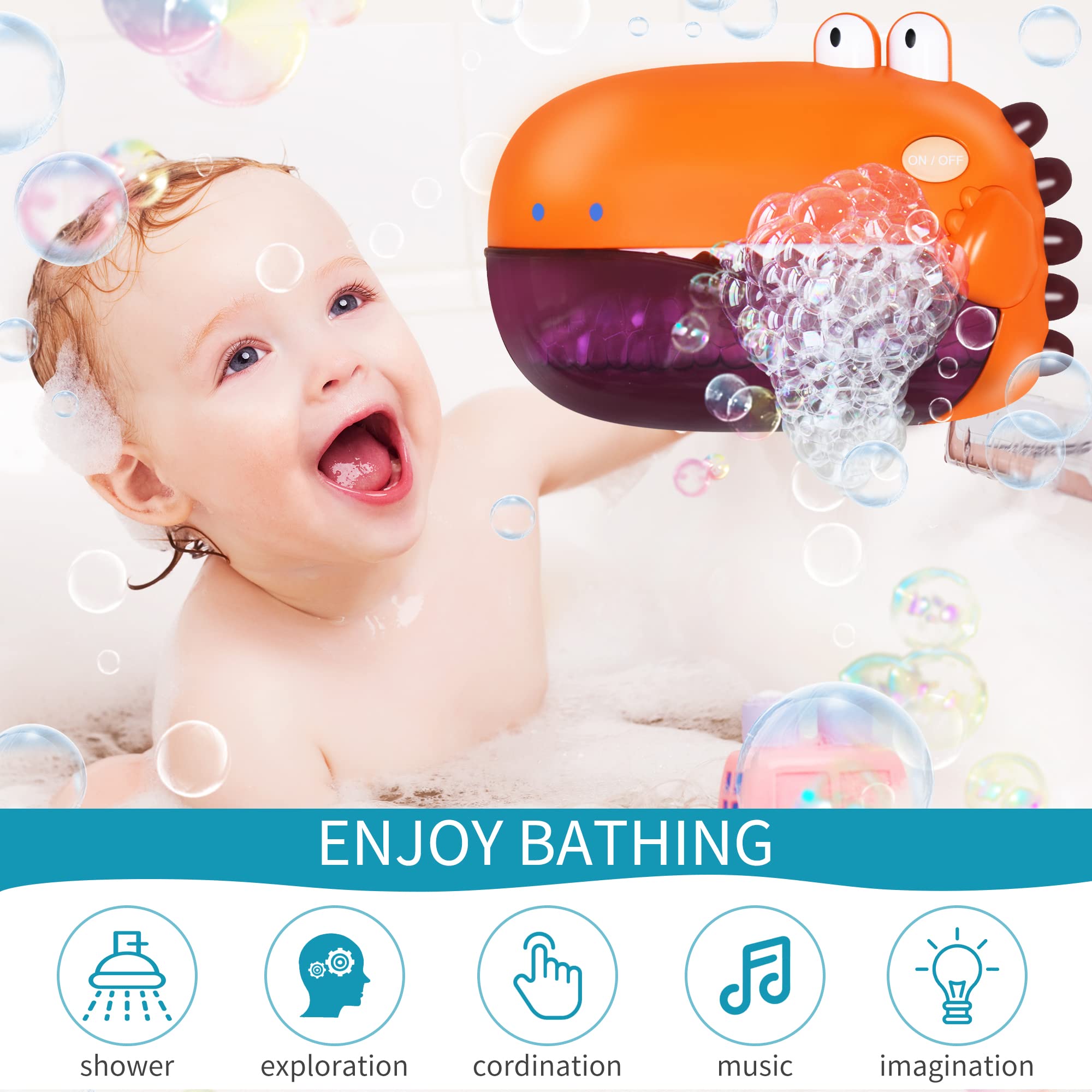 Grechi Dinosaur Bath Toys,Baby Bath Toys for The Baby Bathtub,Toddler Bath Toys Automatic Bubble Machine,Plays 12 Children’s Songs,Bath Toy Makes Great Gifts for Toddlers Age 18m+ Girl Boy
