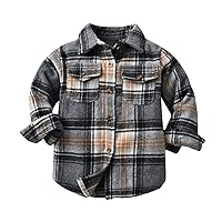 Baby Boys Girls Button Down Thick Shirt Long Sleeve Flannel Plaid Jacket Kids Boy Coat Fall Winter Top