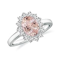 Natural Morganite Princess Diana Halo Ring for Women Girls in Sterling Silver / 14K Solid Gold/Platinum