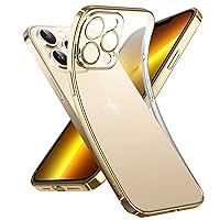 Supdeal Crystal Clear Case for iPhone 13 Pro, [Not Yellowing] [Camera Protection] [Military Grade Drop Tested] Transparent Shockproof Protective Phone Case Soft Silicone Slim Cover, 6.1 inch, Gold