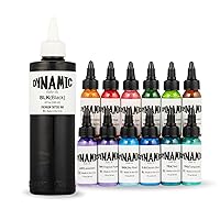 Dynamic Color Co - Dynamic Tattoo Ink Set, 12-Color Circa Tattoo Ink Set & 8oz Bottle of Dynamic Black Tattoo Ink, Premium Quality for Tattoo Artists