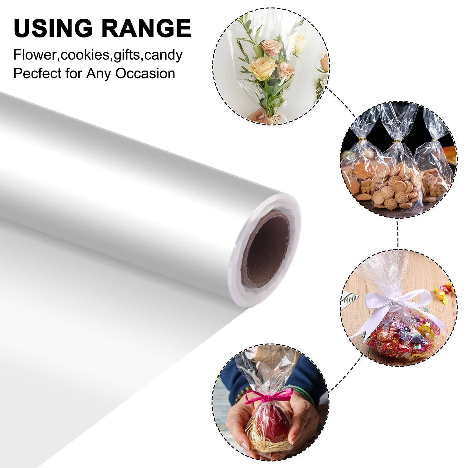 MAOUYWIEE 1 Roll Clear Cellophane Wrap Roll 33'' x 115' Ft, 3 Mil Thick Clear Cellophane Wrapping Paper | Wrap Roll | Cellophane Roll | Cellophane Wrap for Gifts, Baskets, Flowers