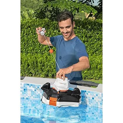 Bestway 58623E Flowclear Aquarover Automatic Swimming Pool Cleaning Cordless Robot Vacuum with Directional Jet System, LED Light, and Water Sensors
