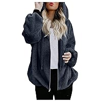 Hooded Sweatshirt Coat For Women Winter Plus Size Warm Wool Zipper Pockets Cotton Coat Outwear