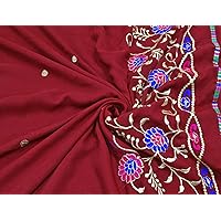 Indian Vintage Maroon Craft Material Georgette DIY Fabric Traditional Embroidered Textile