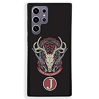Monogram 2nd Amendment Deer Skull for Samsung Galaxy S22 Plus Ultra, Personalized iPhone Case, Gift for Him Birthday Dad Brother Husband Him, Black Rubber, Slim Fit