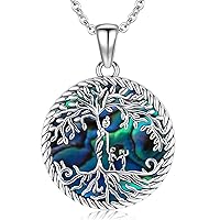 Tree of Life Necklace for Women S925 Sterling Silver Abalone Shell/Opal/Malachite/Crystal/Moonstone Celtic Family Tree Pendant Anniversary Birthday Gift for Mom Grandma Tree Jewelry Gifts for Her