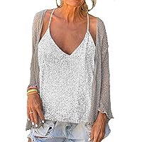 Summer Sequin Cami Tops for Women Sexy V Neck Sequins Sparkle Sleeveless Tanks Top Trendy Shimmer Party Slim Shirt