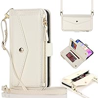 for iPhone 14 pro max Wallet case with Zipper Card Holders for Women,iPhone 14 pro max Phone Cases Slots Crossbody Flip Folio Book Cover with Credit Card Holder Men case - White