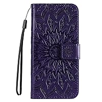 Wallet Case Compatible with iPhone 7 Plus, Embossed Sunflower PU Leather Flip Folio Shockproof Cover for iPhone 8 Plus (Purple)
