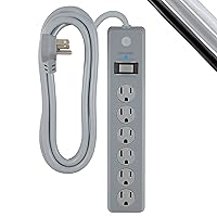 GE 6-Outlet Surge Protector, 10 Ft Extension Cord, Power Strip, 800 Joules, Flat Plug, Twist-to-Close Safety Covers, UL Listed, Gray, 61348
