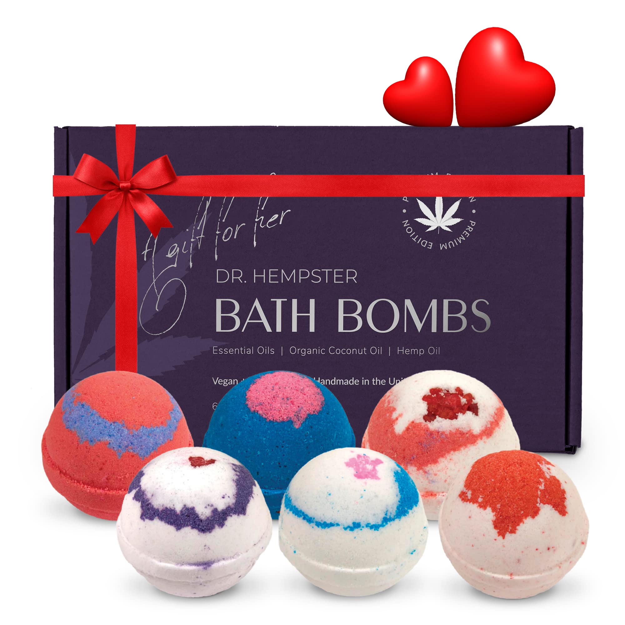 Organic Bath Bomb Gift Set - 6 Pack - Gifts for Women - Natural Coconut and Hemp Bath Bombs with Essential Oils – Mother's Day Gifts for Mom or Wife - Made in The USA