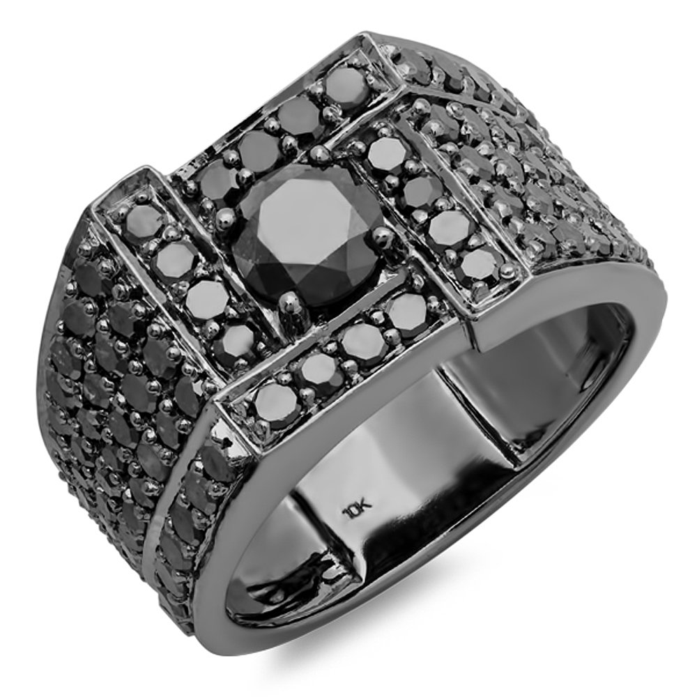 Dazzlingrock Collection 4.50 Carat (ctw) 10K Round Cut Black Diamond Mens Ring, White Gold