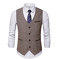 Men's Fashion Single-Breasted Vest Vintage Casual Vests Jacket V-Neck Sleeveless Western Slim Fit Waistcoat