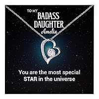 Custom Necklace, To My Badass Daughter, Birthday Gifts For Teen Girls, Father Daughter Necklace, Daughter Pendant From Mom, Personalized Name Necklace Girl, Badass Daughter Necklace With Inspirational Message Gift Card And Box.