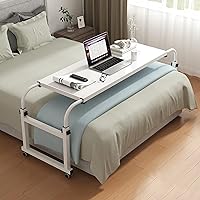 Overbed Table with Wheels, Bedside Table Adjustable Height and Length, Standing Over Bed Table, Rolling Medical Over Bed Desk for Full/Queen/King Beds (Color : White, Size : 120cm/47.2in)