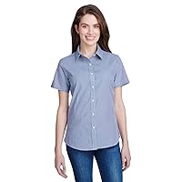 Ladies' Microcheck Gingham Short-Sleeve Cotton Shirt XS NAVY/ WHITE