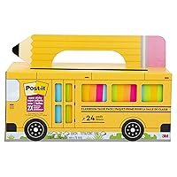 Post-it Super Sticky Notes Value Pack, 24 Pads in School Bus Case, 3x3 in, Bright Colors, Recyclable