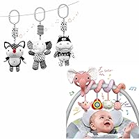 XIXILAND Car Seat Toys Newborn Toys Musical Stroller Toys & Black and White Baby Toys 0-3 Months Hanging Rattle Toys, Infant Toys Brain Development for 0 3 6 9 12 Months Boys Girls