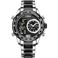 NAVIFORCE Men's Dual Display Digital Quartz Multifunctional Business Stainless Steel Wrist Watch