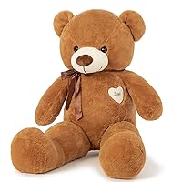 Big Teddy Bear Stuffed Animal 31.5 Inch Giant Teddy Bear with Love Heart Large Plush Toy Huge Soft Doll Gift for Kids Girls Girlfriend on Birthday Valentine's Day Christmas Baby Shower Brown