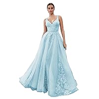 Tulle Sleeveless Prom Dress Spaghetti Strap V Neck Long Homecoming Dresses Elegant Backless A-Line Party Dress