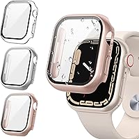 [3Pack] for Apple Watch Screen Protector Case Series 9 8 7 41mm, iWatch Protective Face Cover, Tempered Glass Film Hard PC Bumper for Women Men, Ultra-Thin Guard (41 mm, Clear/Silver/Rose Gold)