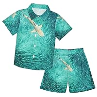 Baby Shark Hunting Boys Hawaiian Shirts Summer Shorts Sets T-Shirt and Pants 2-Piece Clothes,3T