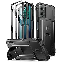 Poetic Revolution Case for Motorola Moto G 5G 2024, [Slide Camera Cover], Full-Body Military Grade Rugged Shockproof Cover with Kickstand and Built-in-Screen Protector, Black