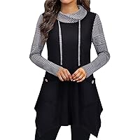 Bulotus Women's Long Sleeve Cowl Neck Asymmetrical Hem Tunic Tops with Pockets