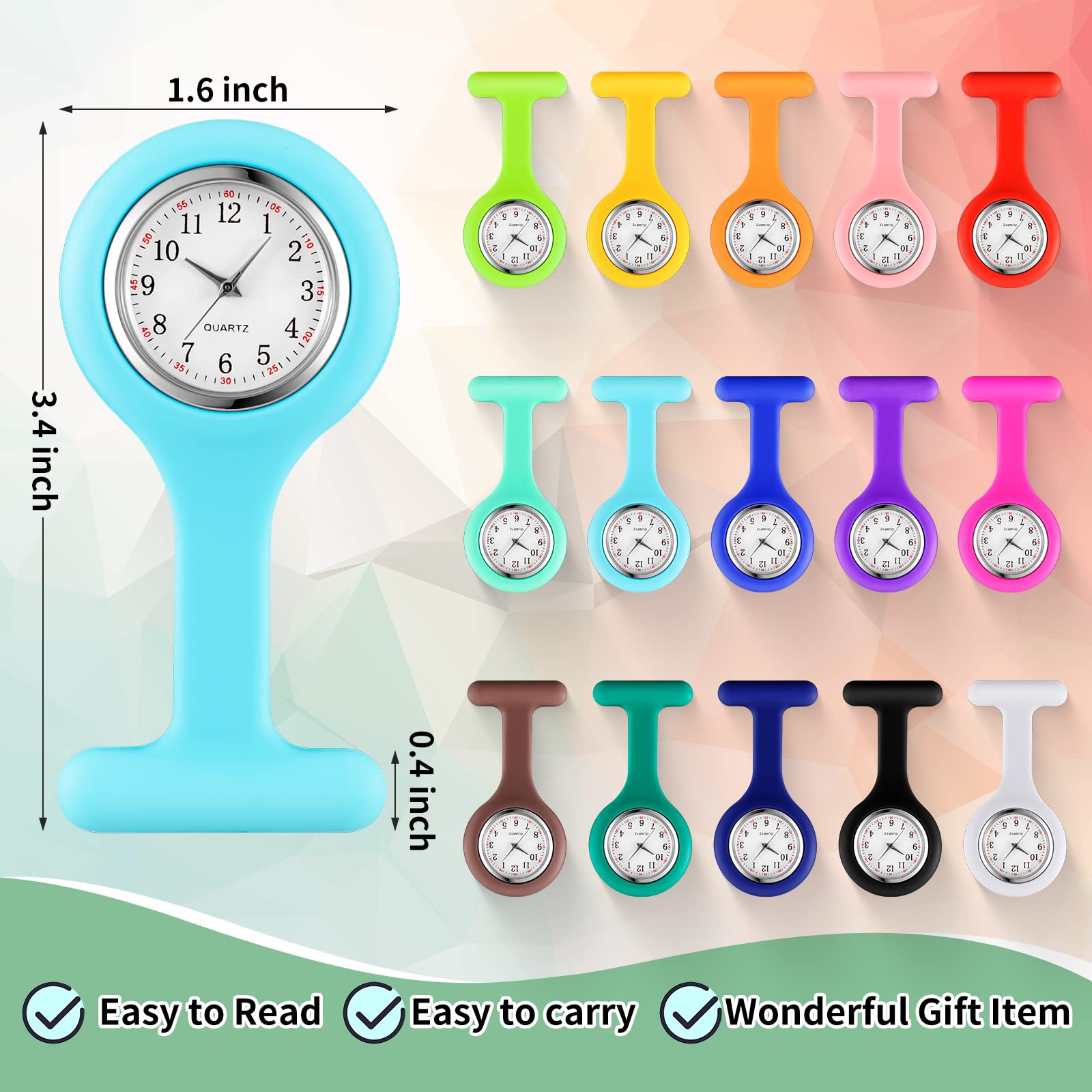 Kenning 15 Pcs Silicone Nurses Watch Lapel Clip on Watches Stethoscope Nurse Pocket for Men Nursing Fob with Second Hand Doctor Gifts Office Travelling Hiking, Colors