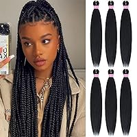Pre Stretched Braiding Hair 6 Pieces/Pack 28 Inches Natural Black Braiding Hair Professional No Itch Hair for Braiding Synthetic Crochet Braids Yaki Texture (Black)
