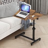 Overbed Bedside Desk Mobile Rolling Laptop Stand Tilting Overbed Table with Wheels Height Adjustable Tray Table for Laptop Bed Sofa Side Table
