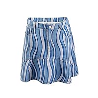 Women's Denim Skirts Mid Waist Contrast Color Patchwork A-Line Pockets Mini Skirts Summer