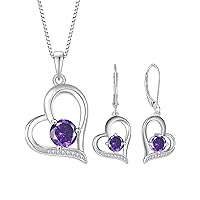 Womens Heart Earrings 925 Sterling Silver Created Amethyst Necklaces Jewelry Set for Women