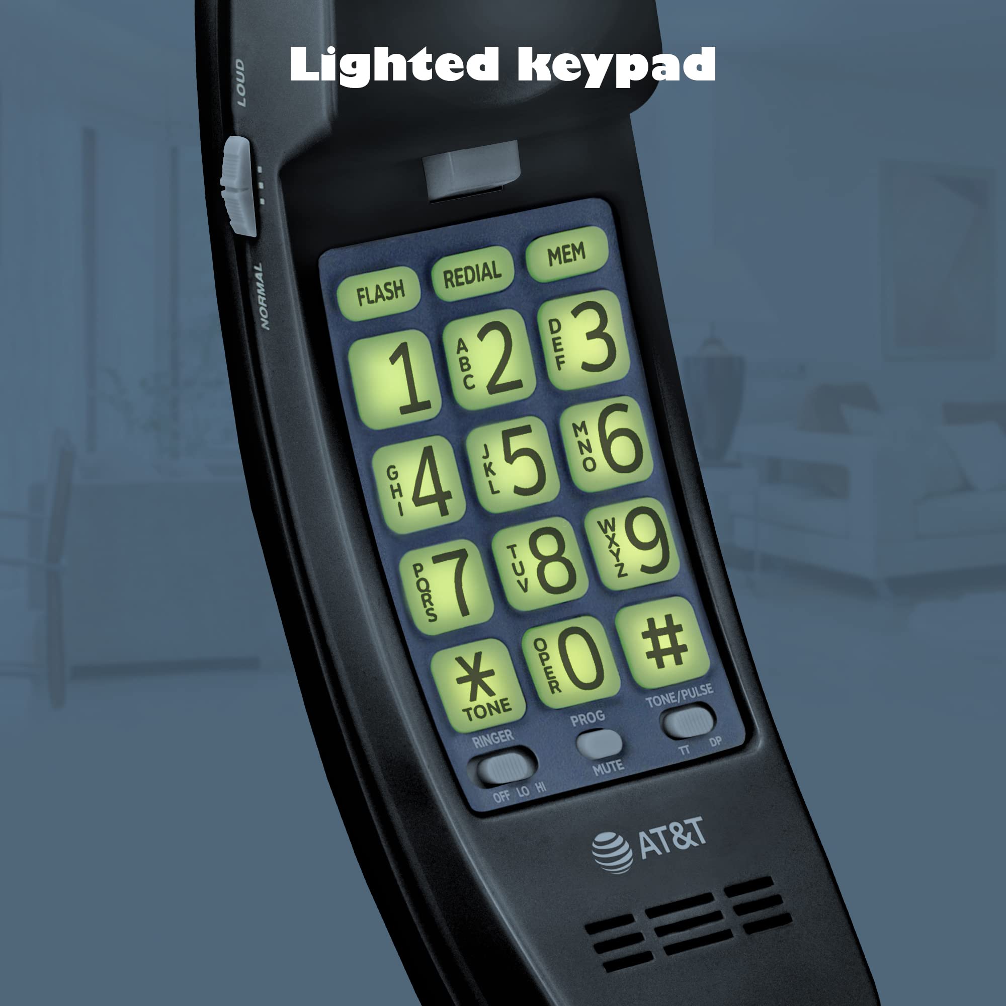 AT&T TRIMLINE 213-11 Corded Home Phone with Extra Big Buttons & Visual Ringer. No AC Power Required, Improved Easy-wall-mount, Lighted Keypad, 10 Speed Dial Keys, Volume Control,Senior Friendly. BLACK