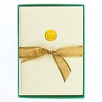 Graphique Smiley Face La Petite Presse Boxed Notecards - 10 Embossed and Embellished Gold Foil Yellow Smiley Face Emoji Blank Cards with Matching Envelopes, 3.25
