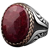Real Natural Ruby Gemstone, Raw Stone, Sterling Silver Men Ring