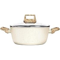 MICHELANGELO Stock Pot with Lid, 4.3 Quart Nonstick Soup Pot with Lid, Induction Cooking Pot White Granite, Non Stick Pot with Stay-cool Handle, Nonstick Pot for Cooking