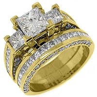 14k Yellow Gold 6 Carats Princess 3-Stone Diamond Engagement Ring Bridal Set
