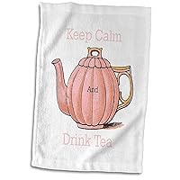 3D Rose Image of Keep Calm and Drink Tea with Vintage Teapot Hand Towel, 15
