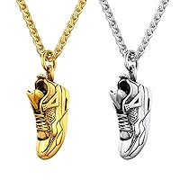 U7 Sneaker Shoe Necklace Set,Gold+Steel