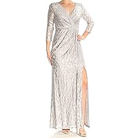 Adrianna Papell Women's Long Sleeve Wrap Lace Gown