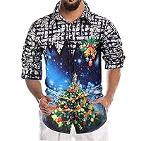Men's Christmas Santa Claus Party Long Sleeve Button Down Shirts Funny Xmas Casual Shirt Ugly Novelty Costume Shirt
