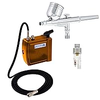 Master Airbrush Multi-Purpose Gold Airbrushing System Kit with Portable Mini Air Compressor - Gravity Feed Dual-Action Airbrush, Hose, How-To-Airbrush Guide Booklet - Hobby, Cake Decorating, Tattoo