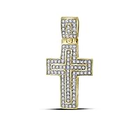 10K Yellow Gold Mens Diamond Christian Cross Layered Necklace Pendant 1/4 Ctw.