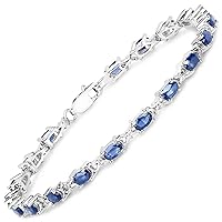 4.18 Carat Genuine Blue Sapphire .925 Sterling Silver Bracelet