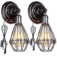 Black Gold Retro Wall Light with Plug and Switch Industrial Vintage Wall Lamp with Plug in Cord On/Off Switch E27 Indoor Wall Sconce Fixture Metal 240° Adjustable for Bedroom Living Room Loft (2 Pack)